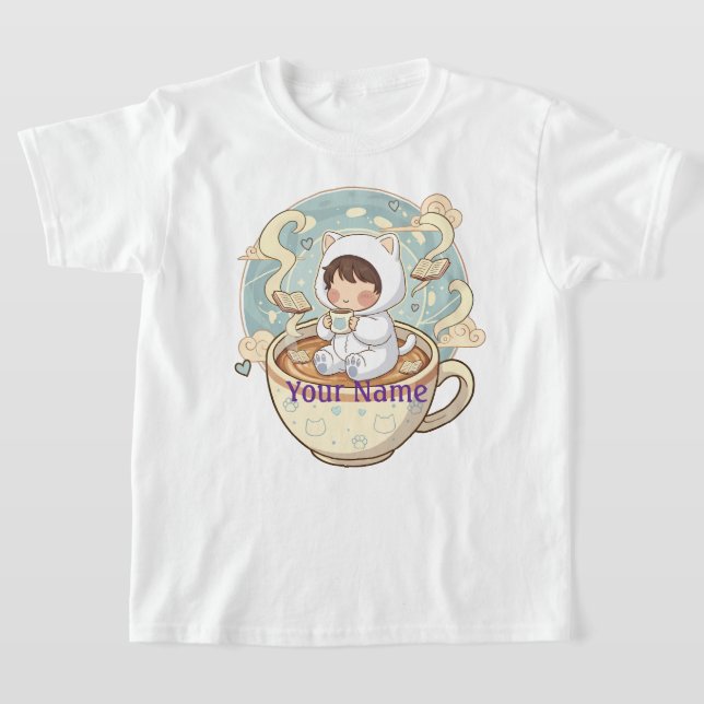 Camiseta Child Name Cat Kids T-Shirt for Boys Girls School (Postura )