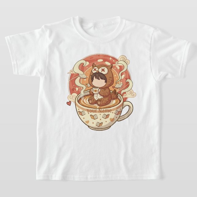 Camiseta Child Name Owl Kids T-Shirt for Boys Girls School (Postura )