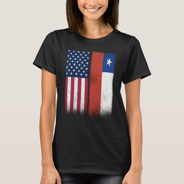Camiseta Chile Chilean American Flags Proud USA Chile (Frente)