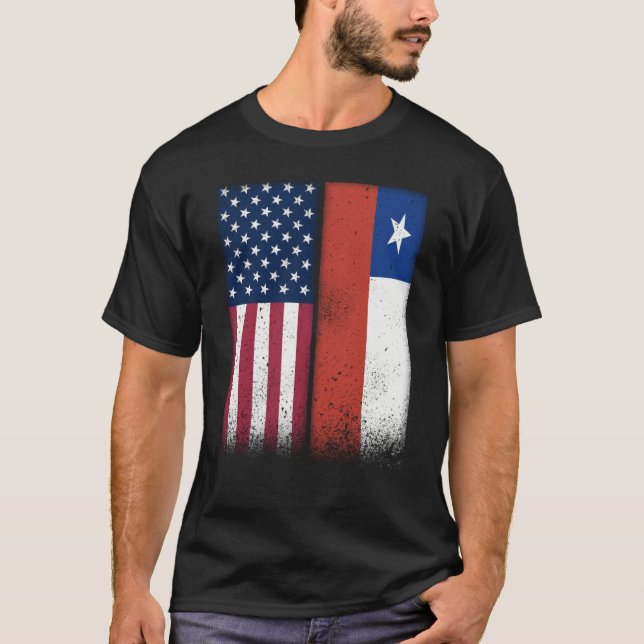 Camiseta Chile Chilean American Flags Proud USA Chile (Frente)