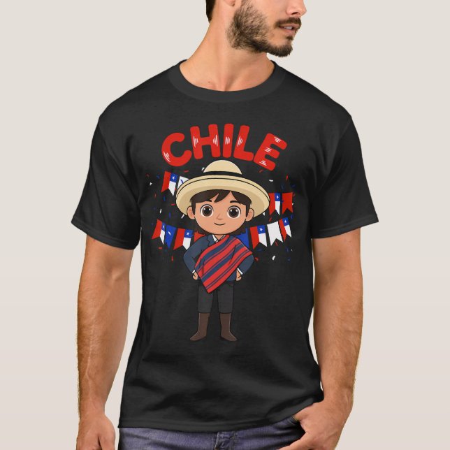 Camiseta Chile Chilean Boy Traditional Outfit Wear Flag Her (Frente)
