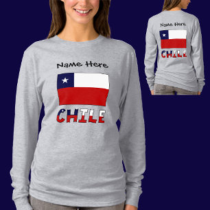 Camiseta Chile e Bandeira Chilena Personalizada Feminina 