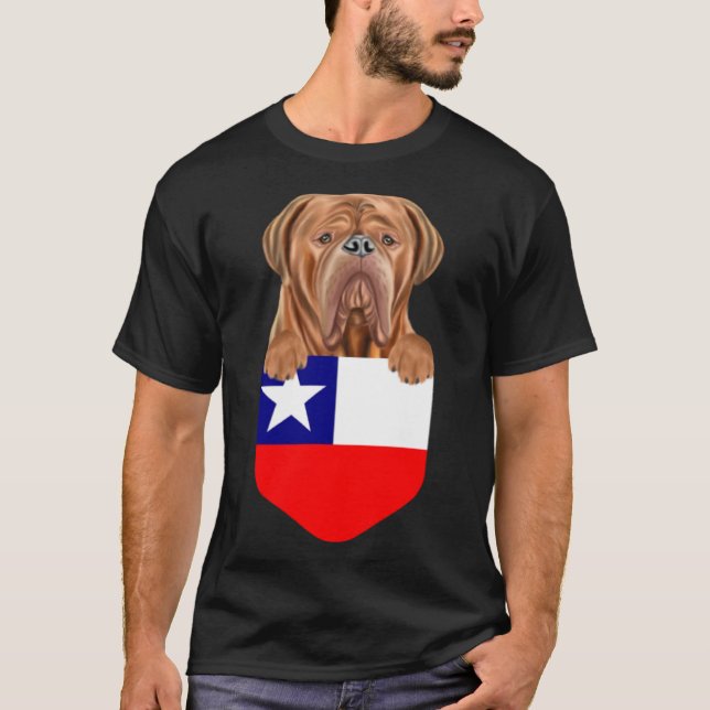 Camiseta Chile Flag Dogs de Bordeaux Dog Em Pocket (Frente)