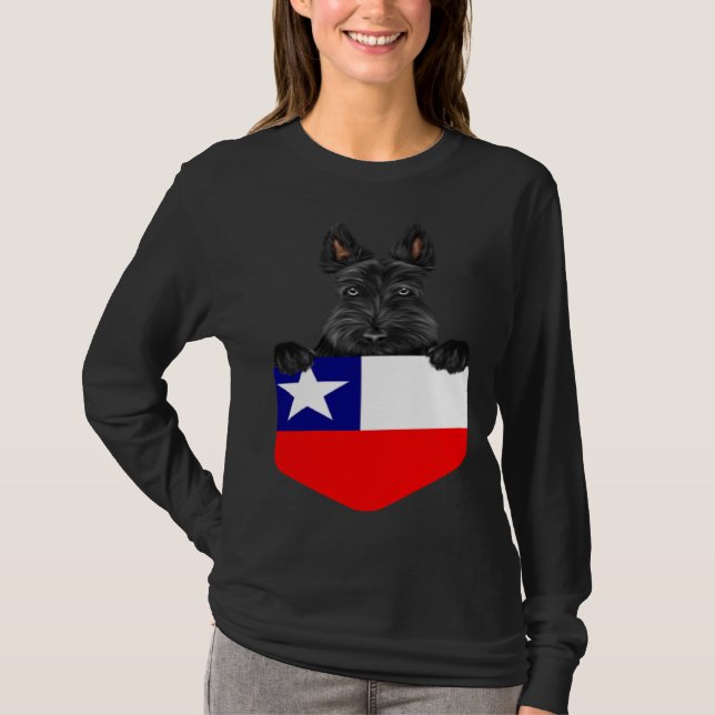 Camiseta Chile Flag Scottish Terrier Dog In Pocket (Frente)