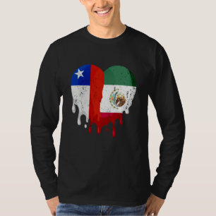 Camiseta Chile México Bandeira Coração Cidadão Crescido Pat