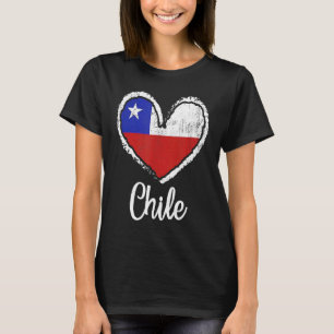 Camiseta Chile Sinalizador do Coração Raízes Chilenas no Ch