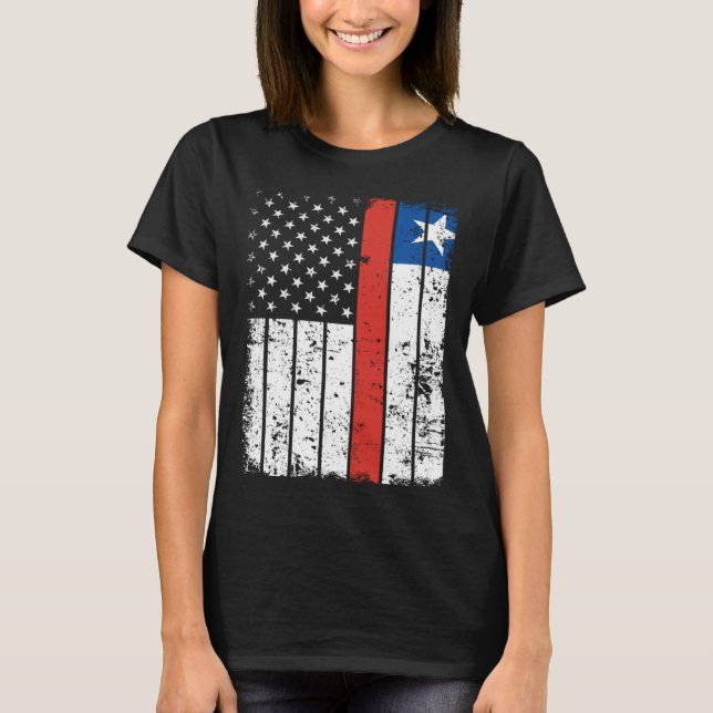 Camiseta Chilean American Flag T-Shirt Pride Chile USA (Frente)