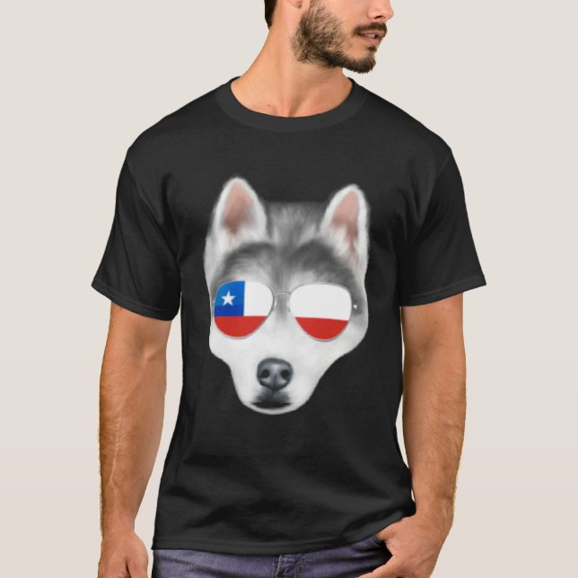 Camiseta Chilean Flag Siberian Husky Dog Chile Pocket (Frente)