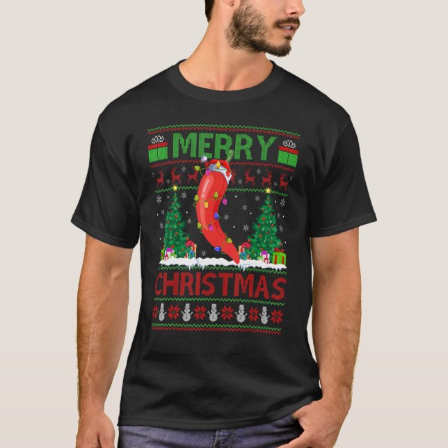 Camiseta Chili Vegetal Árvore de Natal Papais noeis Feias C (Frente)