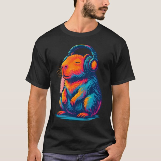 Camiseta Chill Capybara Music Graphic Video Games Headphone (Frente)
