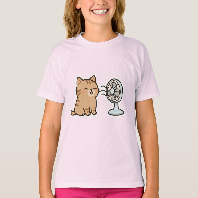 Camiseta Chill Cat by the Fan - Cute Summer Sticker" (Frente)