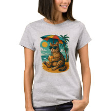 Chill Cat with Juice – Summer Beach Vibes Tee