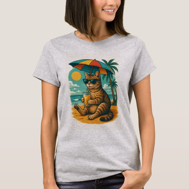 Camiseta Chill Cat with Juice – Summer Beach Vibes Tee (Frente)