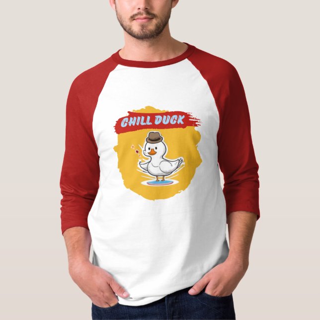Camiseta Chill Duck - Engraçado Cartoon Duck Legal Raglan (Frente)