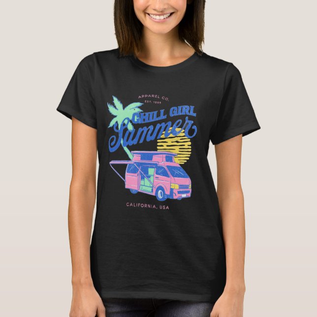Camiseta Chill Girl Summer Retro Van Design - Califórnia Vi (Frente)