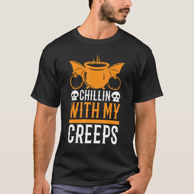 Camiseta Chillin Com Meu Creeps Vampire Skeleton De Hallowe (Frente)