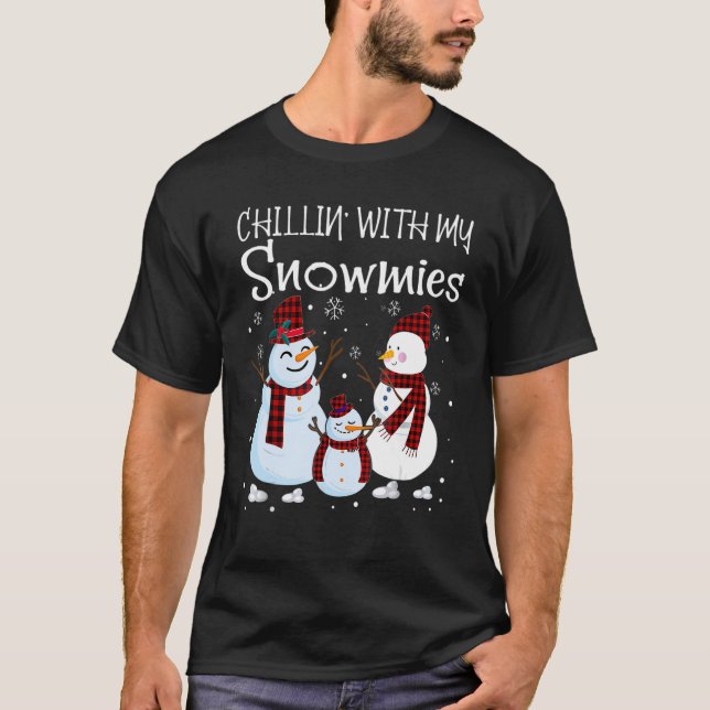 Camiseta Chillin Com Meu Pijama Da Família Snowmies Snowman (Frente)