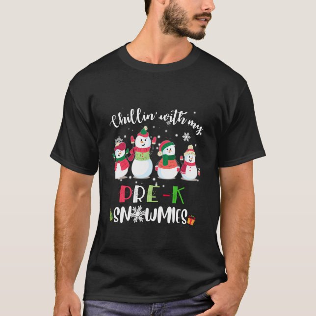 Camiseta Chillin Com Meu Pré-K Snowmies Natal X (Frente)