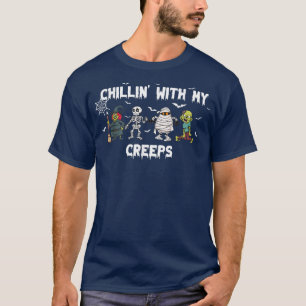 Camiseta Chillin Com Meus Crepes Zombie Halloween Skeleton
