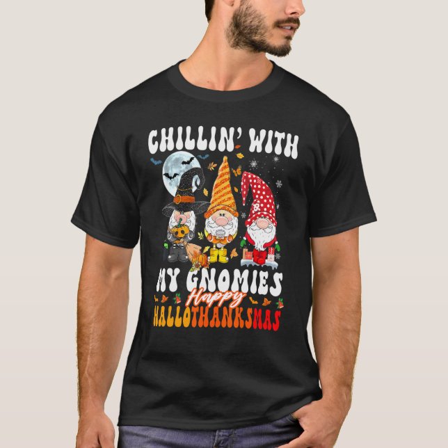 Camiseta Chillin com meus nômades Felizes Hallothanksmas Cu (Frente)