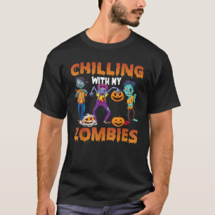 Camiseta Chillin Com Meus Zombies Halloween Garotos Engraça