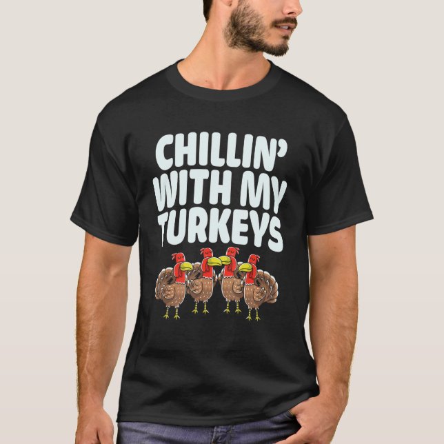 Camiseta Chillin Com Minha Família Turkeys De Ação de Graça (Frente)