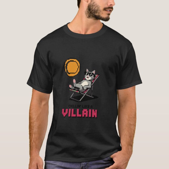 Camiseta Chillin' Como Um Vilão Pixel Gato Humor (Frente)