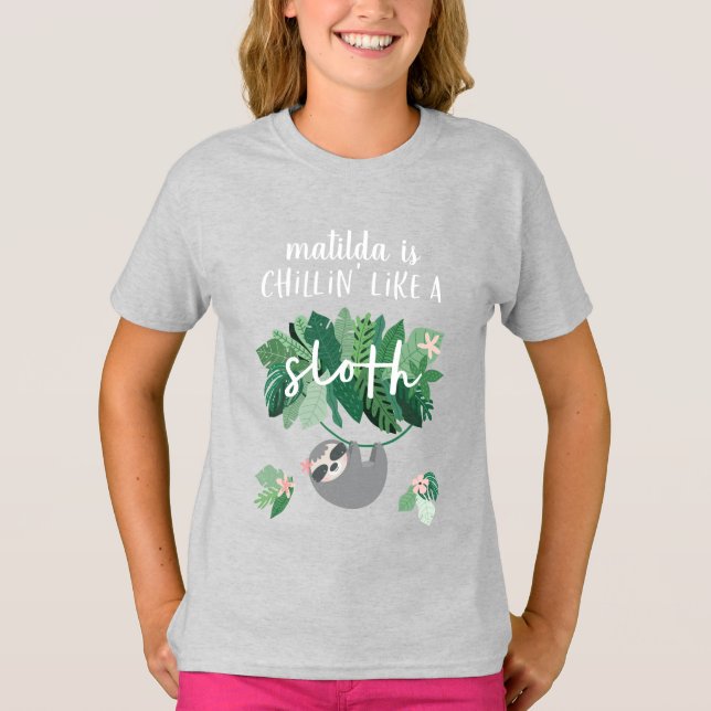 Camiseta Chillin gosta de um floral tropical da preguiça (Frente)