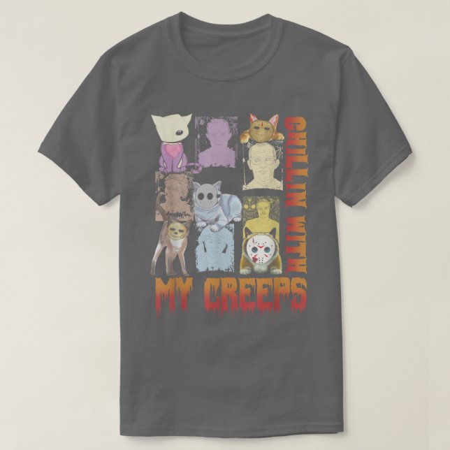 Camiseta Chillin with My Creeps Funny Cat Horror Movies Ser (Frente do Design)