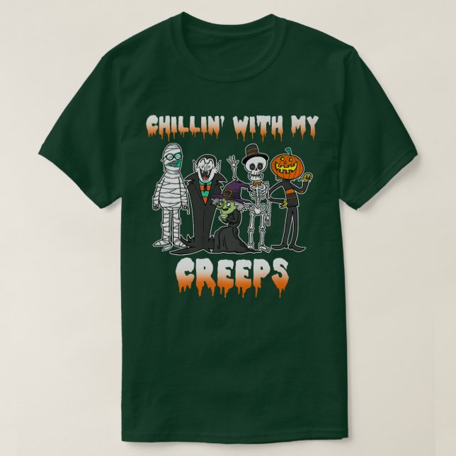 Camiseta Chillin With My Creeps Vampire Halloween Skeleton  (Frente do Design)