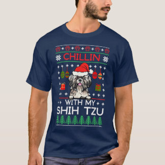 Camiseta Chillin With My Shih Tzu Santa Ugly Christmas Swea