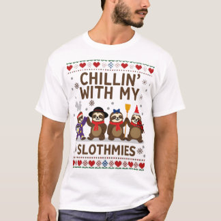 Camiseta Chillin With My Slothmies Funny Sloth Ugly Christm