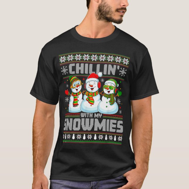 Camiseta Chillin With My Snowmies Funny Xmas Snowman Christ (Frente)