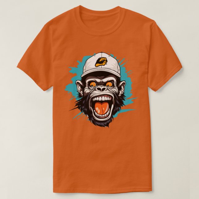 Camiseta Chimp Vestindo Um Chapéu De Baseball (Frente do Design)