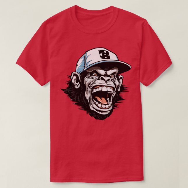 Camiseta Chimp Vestindo Um Chapéu De Baseball 1 (Frente do Design)