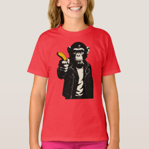Camiseta chimpancé rebelde com arma de banana