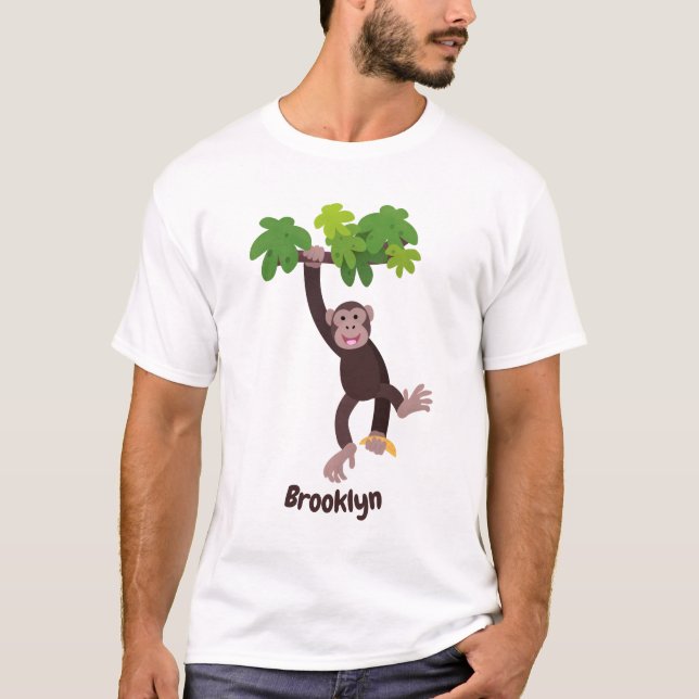 Camiseta Chimpanzé bonito na selva pendurada em desenho ani (Frente)