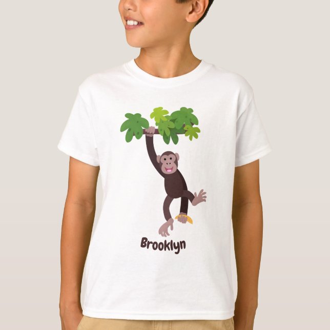 Camiseta Chimpanzé bonito na selva pendurada em desenho ani (Frente)