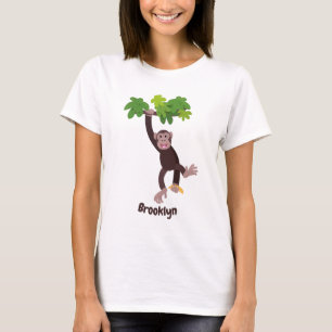 Camiseta Chimpanzé bonito na selva pendurada em desenho ani