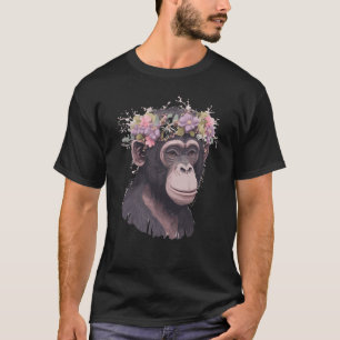 Camiseta Chimpanzé Chimpanzé Coroa Floral Ape Monk