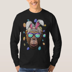 Camiseta Chimpanzé Coelhinho de Páscoa Orelha Engraçada Ovo