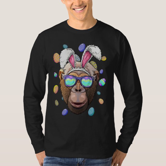 Camiseta Chimpanzé Coelhinho de Páscoa Orelha Engraçada Ovo (Frente)