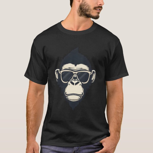 Camiseta Chimpanzé Com Óculos De Sol Na moda Primato (Frente)