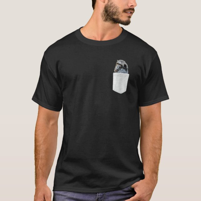Camiseta Chimpanzé Falso Pocket Art Macaco Chimp Ape Animal (Frente)
