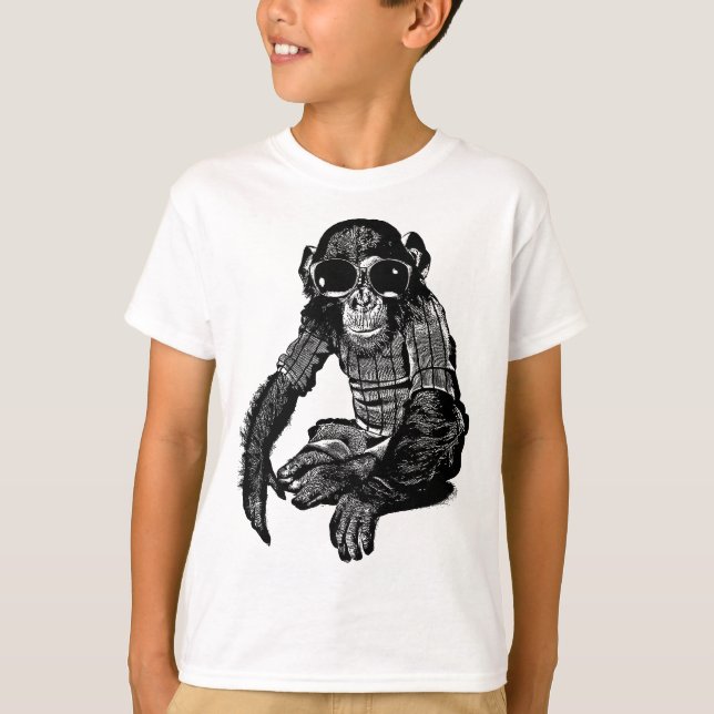 Camiseta Chimpanzé Macaco Vestindo Óculos-Sol Original (Frente)