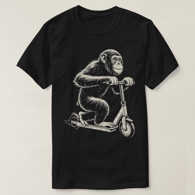 Camiseta Chimpanzé Num Macaco Patinete Eletrônico (Frente do Design)