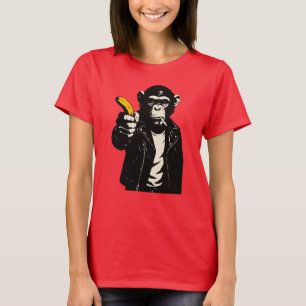 Camiseta chimpanzé rebelde com arma de banana
