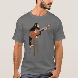 Camiseta Chimpanzé Tocando Violão Acústico. Macaco Engraçad