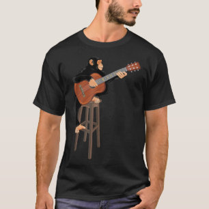 Camiseta Chimpanzé tocando violão acústico. Macaco engraçad