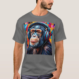 Camiseta Chimpanzé usando fones de ouvido